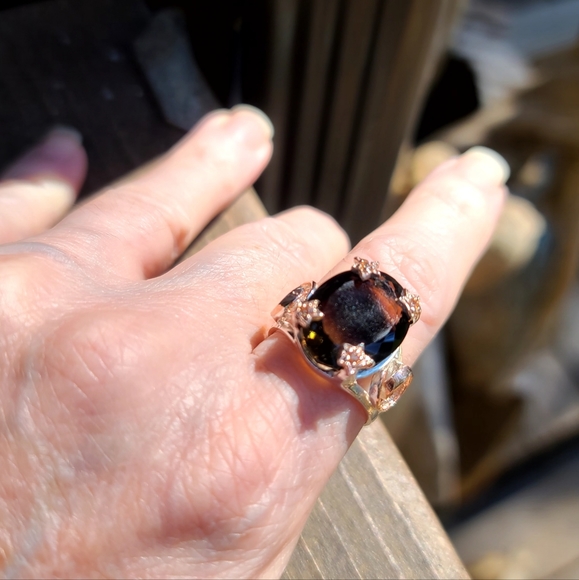 Sz 8 STUNNING large Smokey Lemon Quarts STAR rose gold findings - Picture 9 of 13